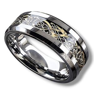 Celtic Gold & Black Dragon Ring Mens Band Size: Various